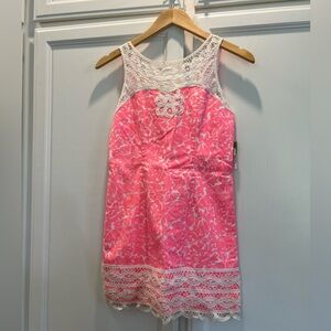 New Lilly Pulitzer Pink Lace Dress with lace collar. Rare design. Size 14